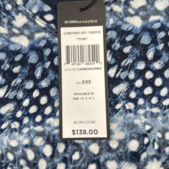 BCBGMaxAzria Navy and White Long Sleeve Dress Size XXS NWT - Picture 4 of 5